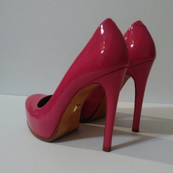POUR LA VICTOIRE 6.5 PINK GLOSSY PATENT IRINA LEATHER PLATFORM HEELS - Picture 9 of 15